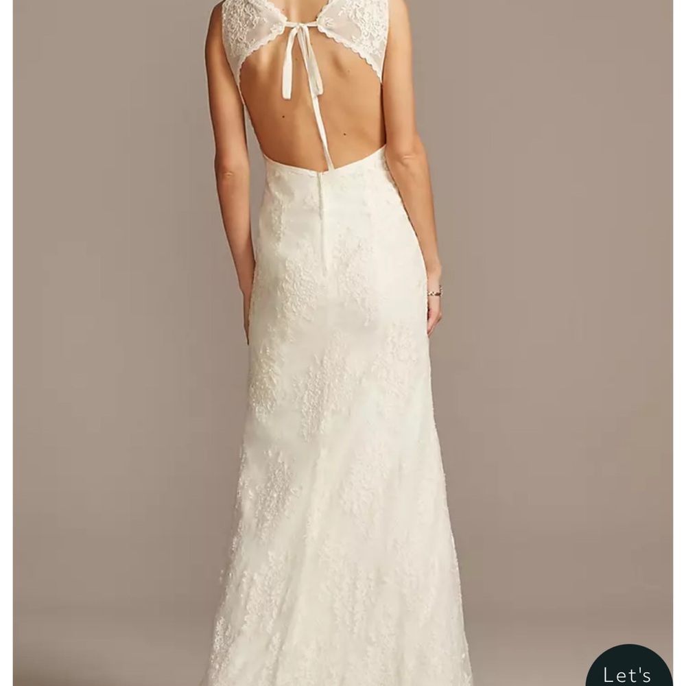 Galina wedding dress floral lace open back, lined, V-neck, ivory, size 4